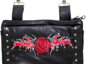 Leather Belt Bag - Red - Rose Design - Handbag - BAG35-EBL6-RED-DL