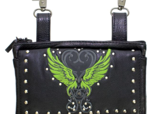Leather Belt Bag - Lime Green - Wings Design - Handbag - BAG35-EBL8-LIME-DL