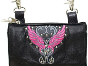 Leather Belt Bag - Pink - Wings Design - Handbag - BAG35-EBL8-PINK-DL