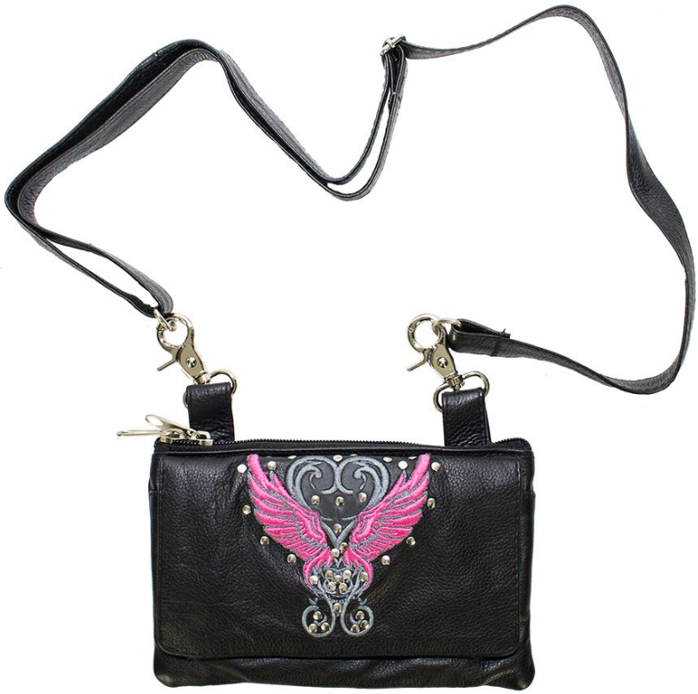 Leather Belt Bag - Pink - Wings Design - Handbag - BAG35-EBL8-PINK-DL - Image 3