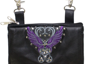 Leather Belt Bag - Purple - Wings Design - Handbag - BAG35-EBL8-PURP-DL