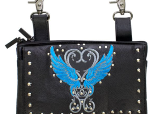 Leather Belt Bag - Teal Blue - Wings Design - Handbag - BAG35-EBL8-TEAL-DL