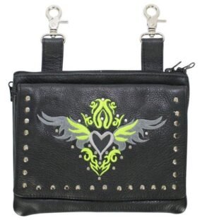Leather Belt Bag - Lime Green - Gun Pocket - Tribal Heart Design - Handbag - BAG36-EBL1-LIME-DL