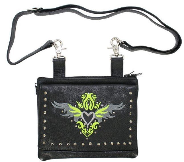 Leather Belt Bag - Lime Green - Gun Pocket - Tribal Heart Design - Handbag - BAG36-EBL1-LIME-DL - Image 3