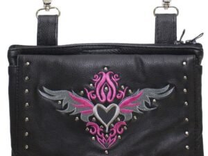 Leather Belt Bag - Pink - Gun Pocket - Tribal Heart Design - Handbag - BAG36-EBL1-PINK-DL