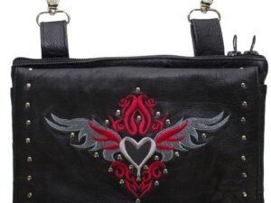 Leather Belt Bag - Red - Gun Pocket - Tribal Heart Design - Handbag - BAG36-EBL1-RED-DL