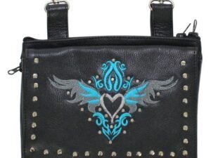Leather Belt Bag - Teal Blue - Gun Pocket - Tribal Heart Design - Handbag - BAG36-EBL1-TEAL-DL