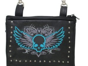 Leather Belt Bag - Teal Blue - Gun Pocket - Flying Skull Design - Handbag - BAG36-EBL10-TEAL-DL