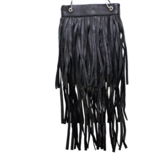 Black Leather Handbag - Belt Bag - Fringe - Chain - Small - BAG42-11-DL