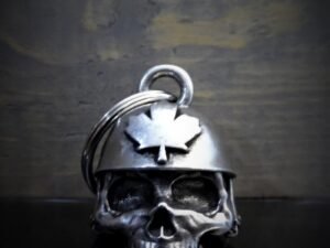 Canadian Helmet Skull - Pewter - Motorcycle Gremlin Bell - Made In USA - SKU BB51-DS