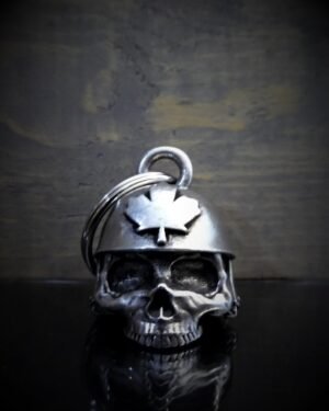 Canadian Helmet Skull - Pewter - Motorcycle Gremlin Bell - Made In USA - SKU BB51-DS
