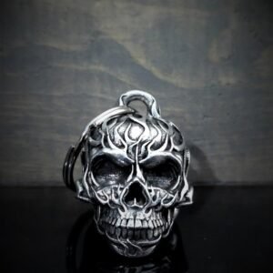 Flame Skull - Pewter - Motorcycle Ride Bell - Made In USA - SKU BB53-DS
