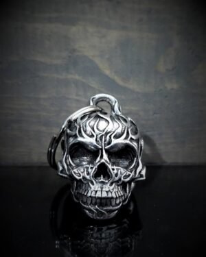 Flame Skull - Pewter - Motorcycle Ride Bell - Made In USA - SKU BB53-DS