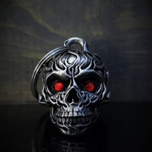 Flame Skull Diamond - Pewter - Motorcycle Gremlin Bell - Made In USA - SKU BB73-DS