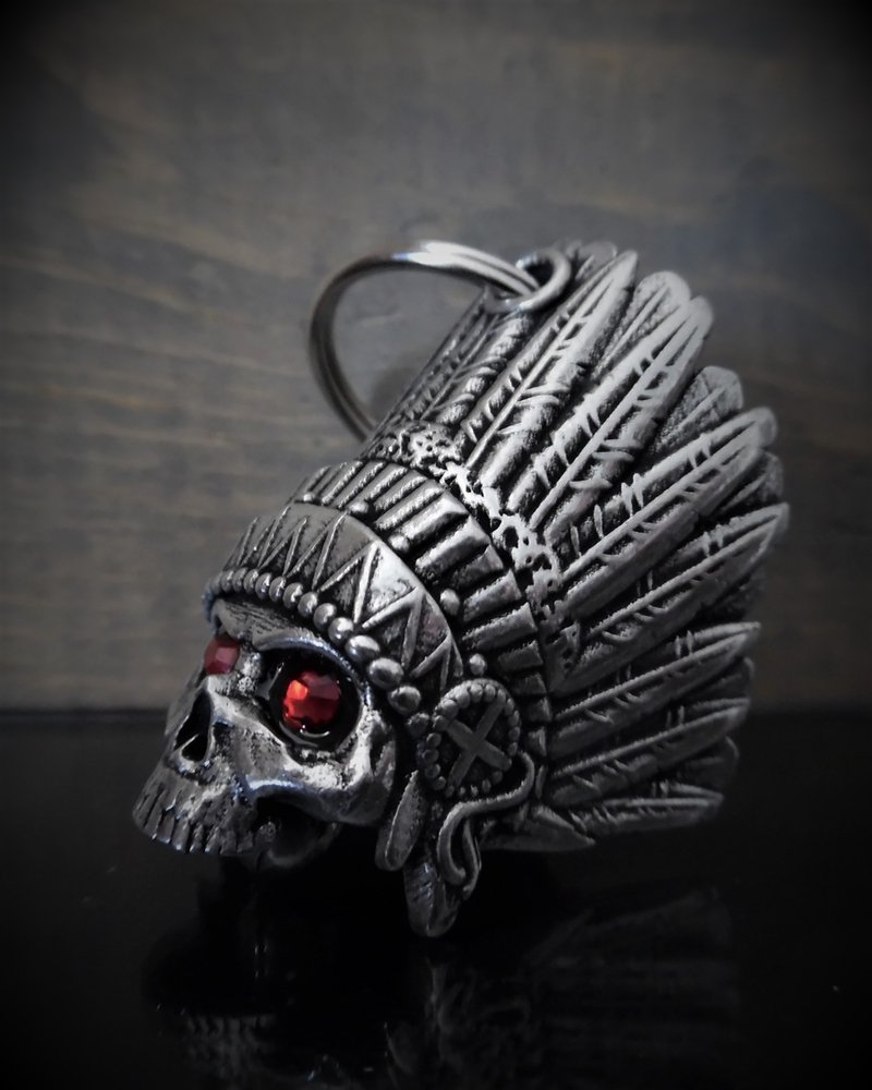 Indian Skull Diamond - Pewter - Motorcycle Spirit Bell - Made In USA - SKU BB74-DS - Image 2