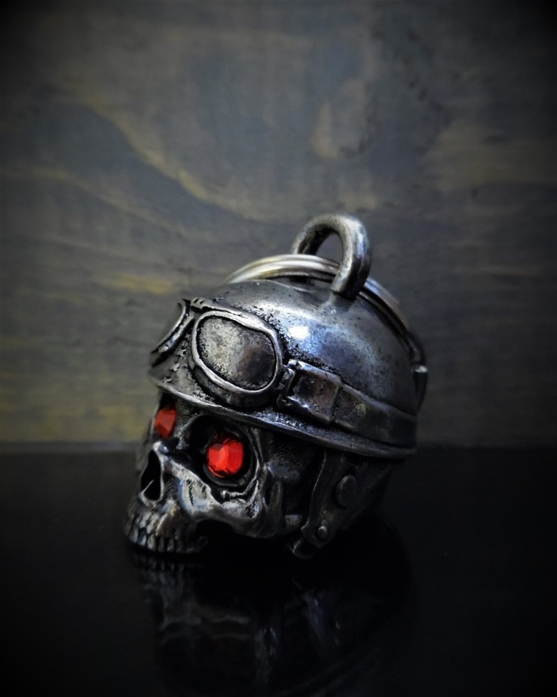 Motorcycle Helmet Skull Diamond - Pewter - Motorcycle Gremlin Bell - Made In USA - SKU BB76-DS - Image 2