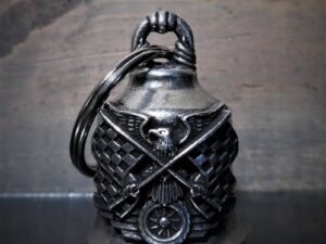 Race Flag Eagle - Pewter - Motorcycle Gremlin Bell - Made In USA - SKU BB84-DS