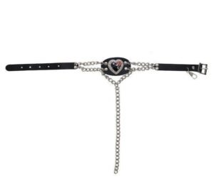 Pair of Women's Biker Boot Chains - Heart With Red Rose - BCN109-DL
