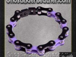 Black and Purple Motorcycle Chain Bracelet with Gemstones - SKU GRL-BR35-DL