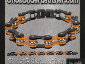 Black and Orange Motorcycle Chain Bracelet with Gemstones - SKU GRL-BR36-DL