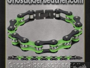 Black and Green Motorcycle Chain Bracelet with Gemstones - SKU GRL-BR37-DL