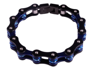 Black and Blue Motorcycle Chain Bracelet with Gemstones - BR42-DL