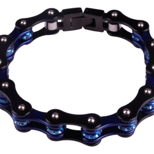 Black and Blue Motorcycle Chain Bracelet with Gemstones - BR42-DL