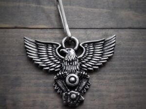 Zipper Pull - Eagle With V-Twin - Lead Free Pewter - Made In U.S.A. - BZP-23-DS
