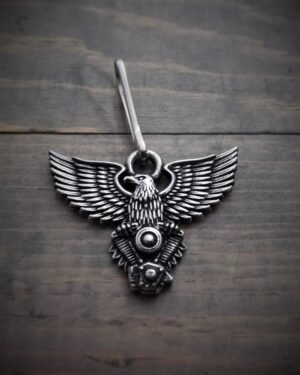 Zipper Pull - Eagle With V-Twin - Lead Free Pewter - Made In U.S.A. - BZP-23-DS
