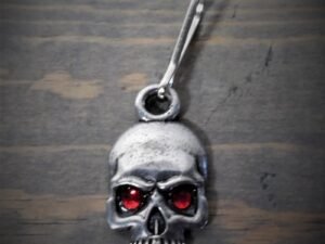 Zipper Pull - Skull With Red Jewel Eyes - Lead Free Pewter - Made In U.S.A. - BZP-36-DS