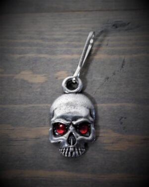 Zipper Pull - Skull With Red Jewel Eyes - Lead Free Pewter - Made In U.S.A. - BZP-36-DS