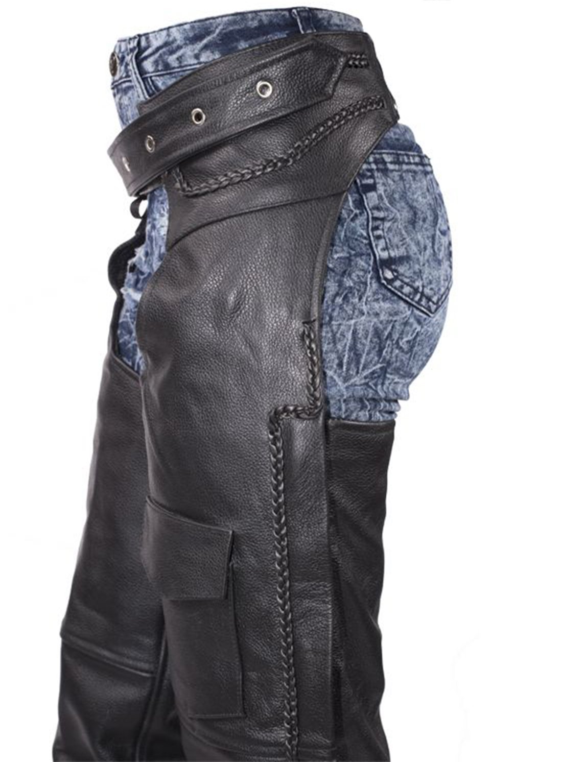 Leather Motorcycle Chaps - Braid Design - Men or Women - C326-01-CN-DL - Image 3