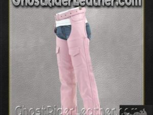 Ladies Pink Leather Motorcycle Chaps With Braid Design - SKU C326-PINK-DL