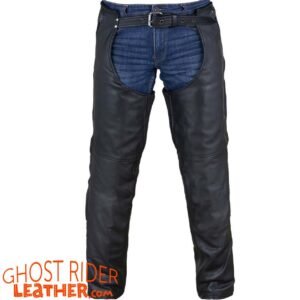 Leather Chaps - Men's or Women's - Stretch Thigh - Up To Size 12XL - Premium Leather - C4334-88-DL