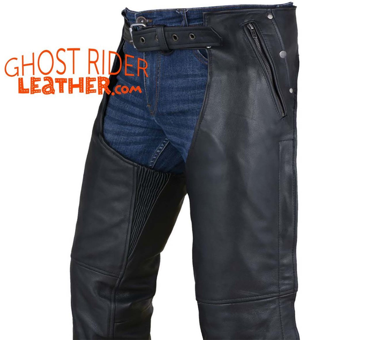 Leather Chaps - Men's or Women's - Stretch Thigh - Up To Size 12XL - Premium Leather - C4334-88-DL - Image 2