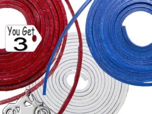 You Get THREE - 6 Foot Lengths of Red - White - Blue Leather Lacing SKU GRL-CE3-RED-WHITE-BLUE-X3-GRL