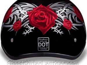 DOT Motorcycle Helmet - Tribal Red Roses - Shorty - D6-R-DH