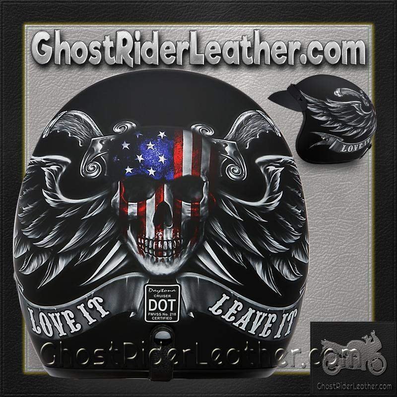 DOT Motorcycle Helmet - Skull - Love It Or Leave It - Open Face - 3/4 - DC6-L-DH - Image 8