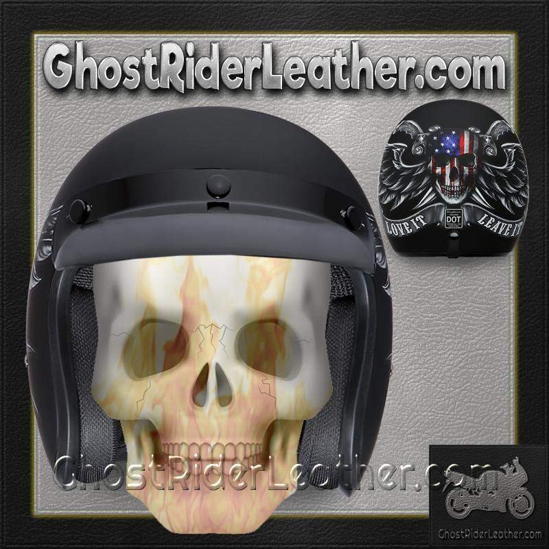 DOT Motorcycle Helmet - Skull - Love It Or Leave It - Open Face - 3/4 - DC6-L-DH - Image 7