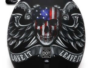 DOT Motorcycle Helmet - Skull - Love It Or Leave It - Open Face - 3/4 - DC6-L-DH