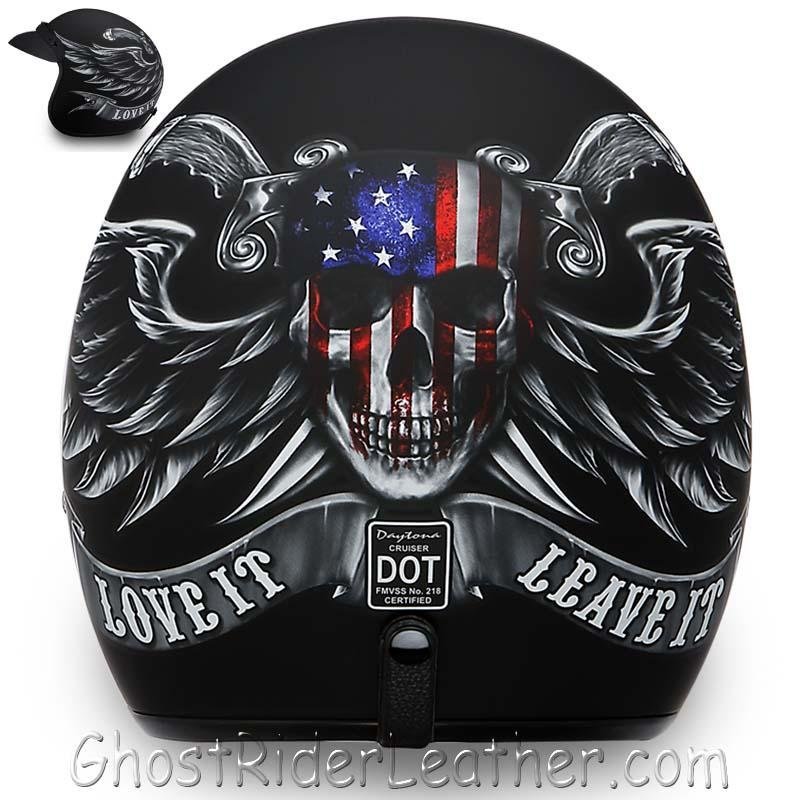 DOT Motorcycle Helmet - Skull - Love It Or Leave It - Open Face - 3/4 - DC6-L-DH