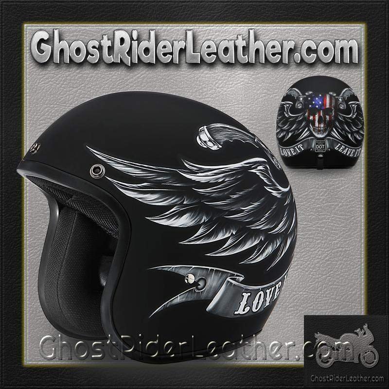 DOT Motorcycle Helmet - Skull - Love It Or Leave It - Open Face - 3/4 - DC6-L-DH - Image 9