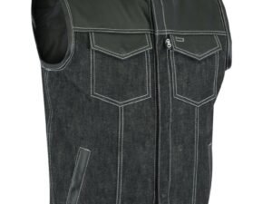 Denim and Leather Motorcycle Combo Vest - Men's - Upgraded Gun Pockets - Up To 10XL - DM900-DS
