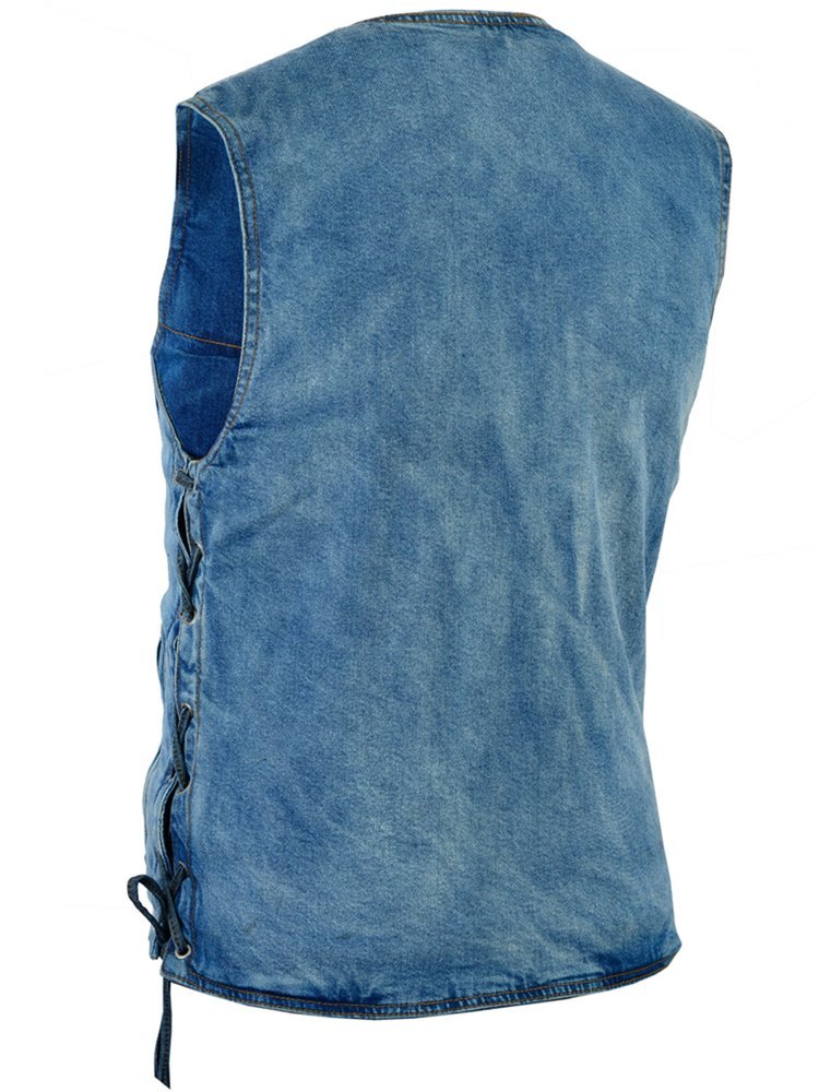 Men's Denim Motorcycle Vest - Blue - Single Panel Back - DM905BU-DS - Image 2