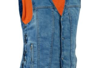 Men's Denim Motorcycle Vest - Blue - Single Panel Back - DM905BU-DS