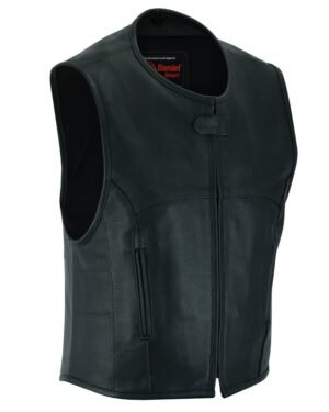 Leather Motorcycle Vest - Men's - Perforated SWAT Team - Up To 8XL - Zone - RC004-RC
