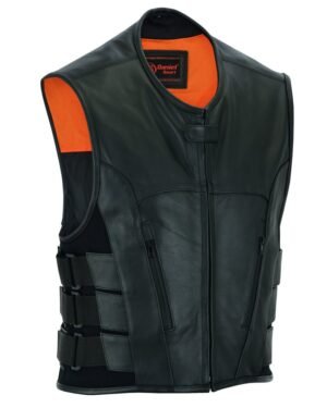 Leather Motorcycle Vest - Men's - Updated SWAT Team - Up To 8XL - Silent Strike - RC007-RC