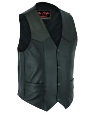 Leather Motorcycle Vest - Men's - Plain Sides - Up To Size 66 - Quiet Ride - RC104-RC