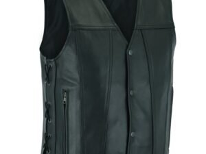Leather Motorcycle Vest - Men's - Gun Pockets - Side Laces - Up To 9XL - Clubster - RC105-RC