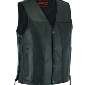 Leather Motorcycle Vest - Men's - Gun Pockets - Side Laces - Up To 9XL - DS105-DS